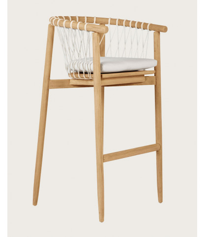 Tali - Chaise de bar en teck massif et corde blanche