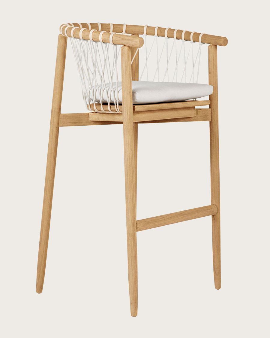 Tali - Chaise de bar en teck massif et corde blanche