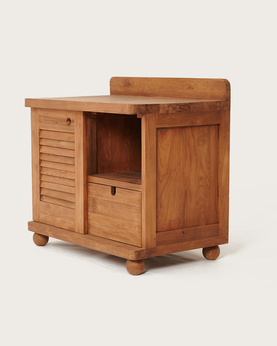 Eclipse - Meuble salle de bain en teck porte persienne 90 cm