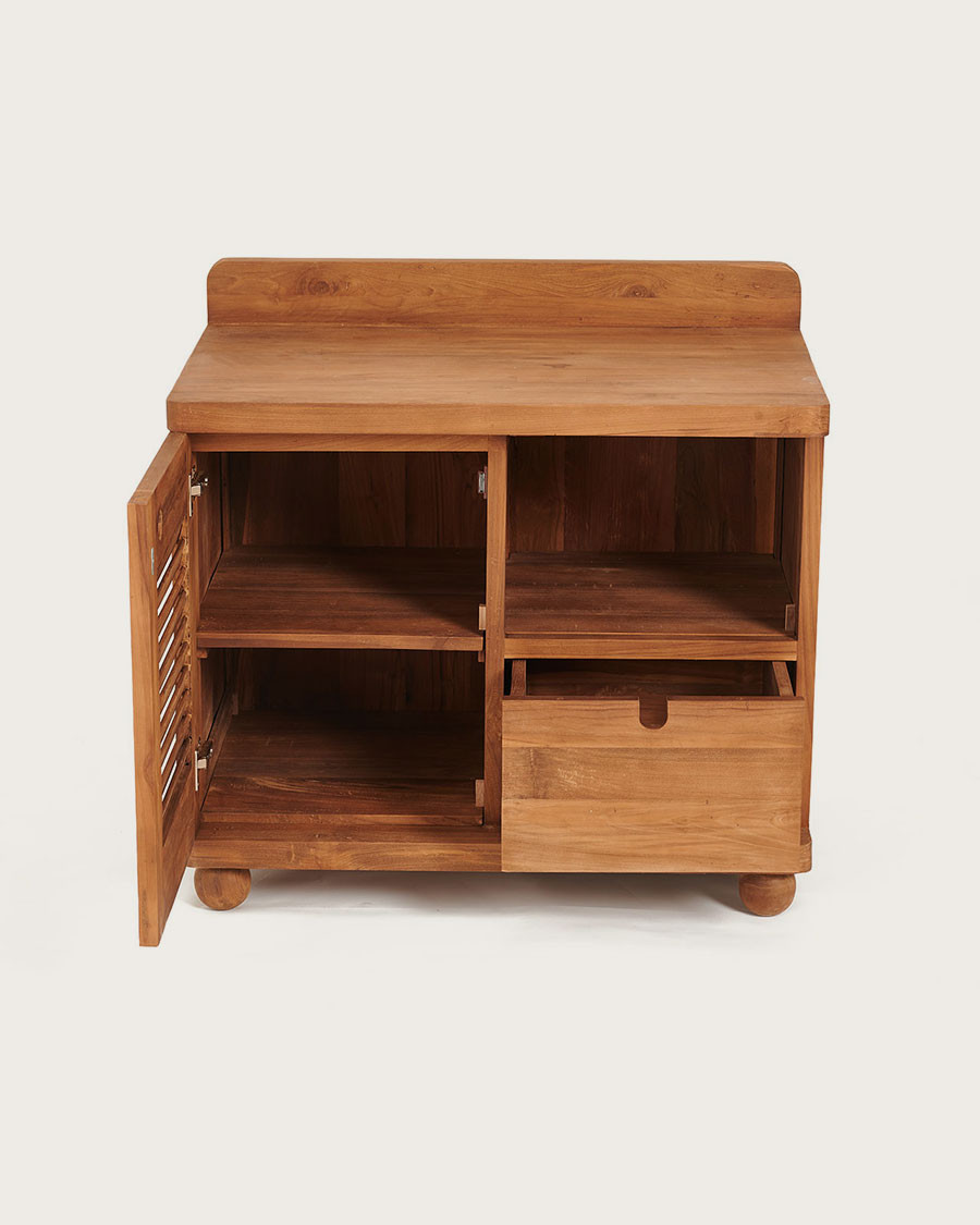 Eclipse - Meuble salle de bain en teck porte persienne 90 cm