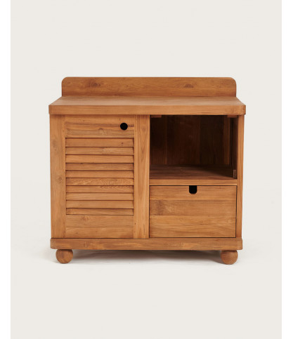 Eclipse - Meuble salle de bain en teck porte persienne 90 cm