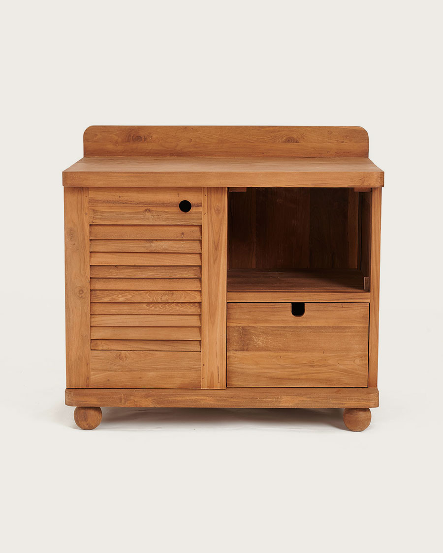 Eclipse - Meuble salle de bain en teck porte persienne 90 cm