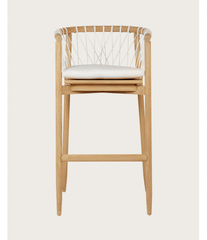 Tali - Chaise de bar en teck massif et corde blanche