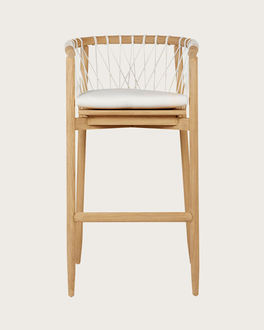 Tali - Chaise de bar en teck massif et corde blanche
