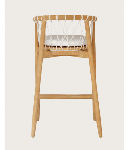 Tali - Chaise de bar en teck massif et corde blanche