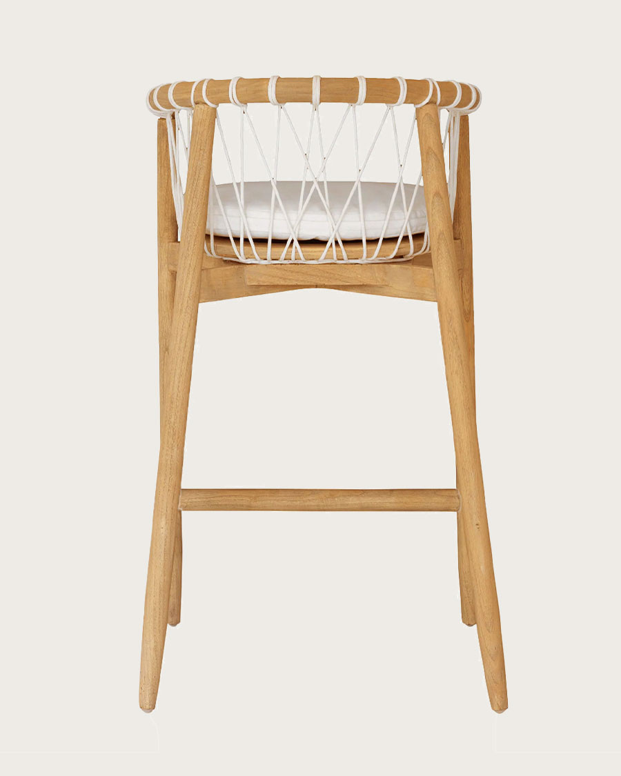 Tali - Chaise de bar en teck massif et corde blanche