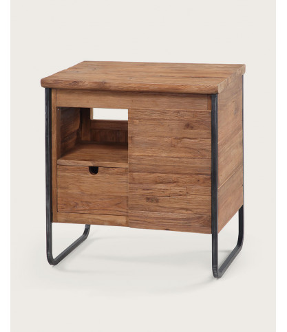 Azur - Petit meuble salle de bain industriel en teck et métal 70 cm