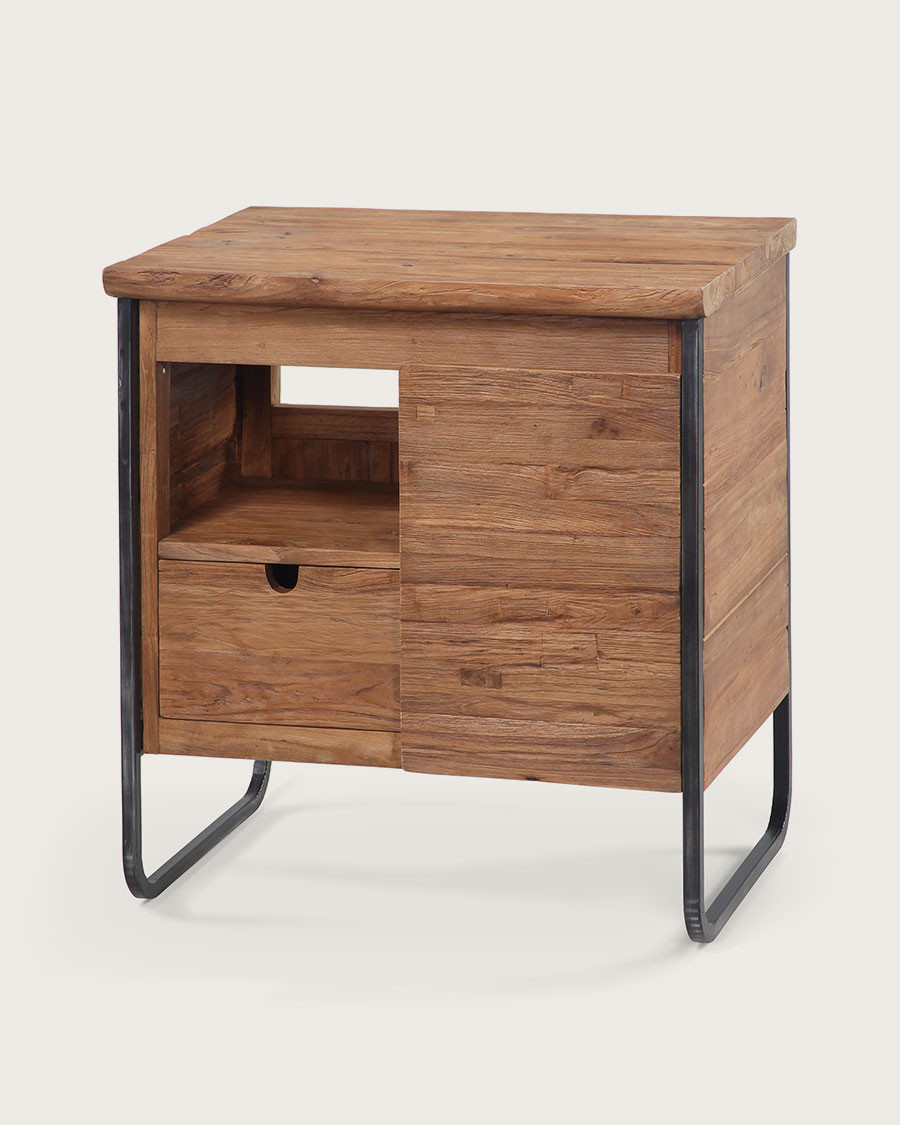 Azur - Petit meuble salle de bain industriel en teck et métal 70 cm