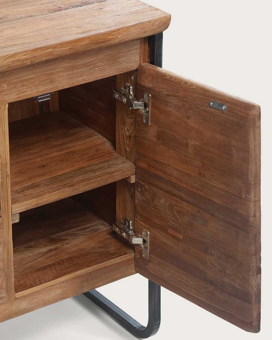 Azur - Petit meuble salle de bain industriel en teck et métal 70 cm