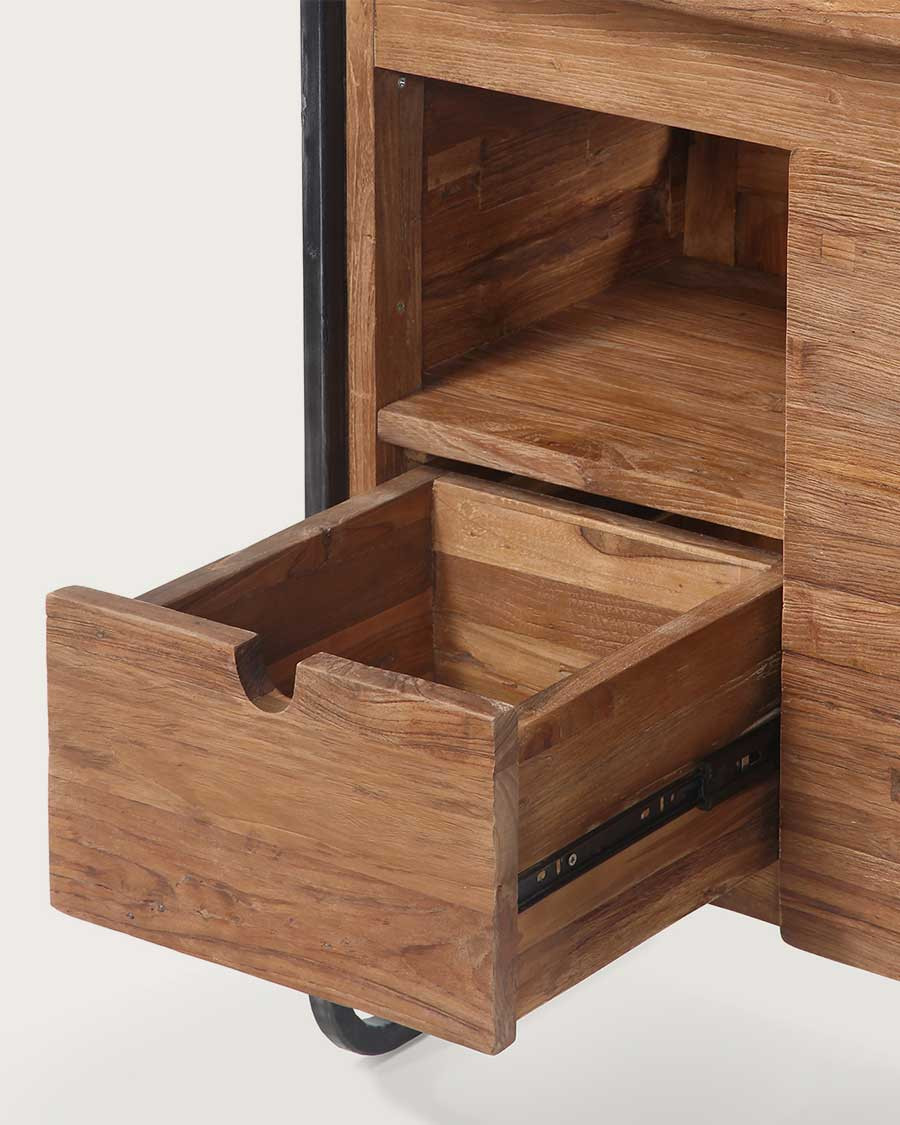 Azur - Petit meuble salle de bain industriel en teck et métal 70 cm