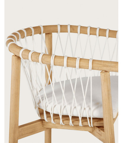 Tali - Chaise de bar en teck massif et corde blanche