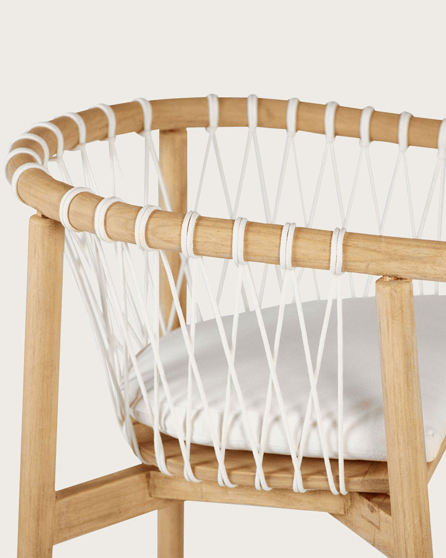 Tali - Chaise de bar en teck massif et corde blanche