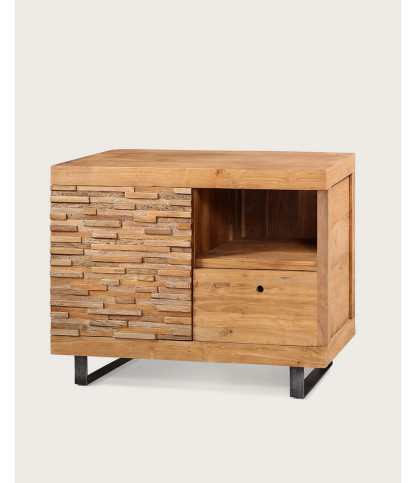 Néo - Petit meuble salle de bain en teck parqueté 80 cm