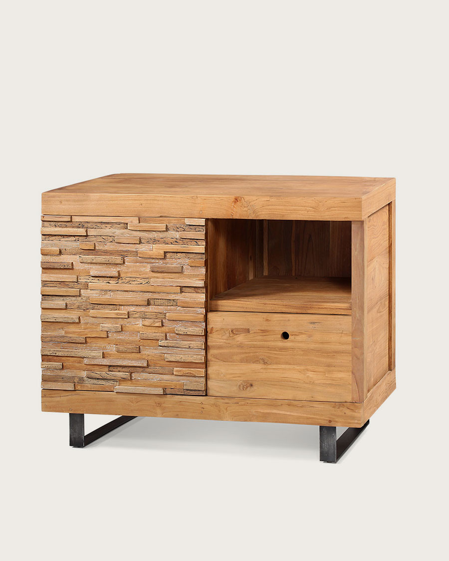 Néo - Petit meuble salle de bain en teck parqueté 80 cm