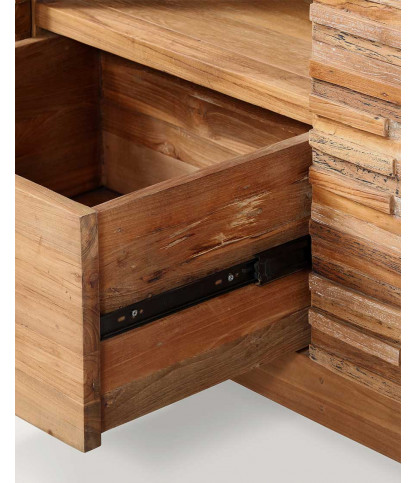 Néo - Petit meuble salle de bain en teck parqueté 80 cm