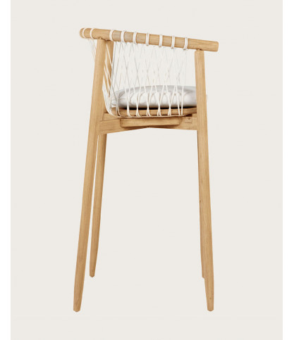 Tali - Chaise de bar en teck massif et corde blanche