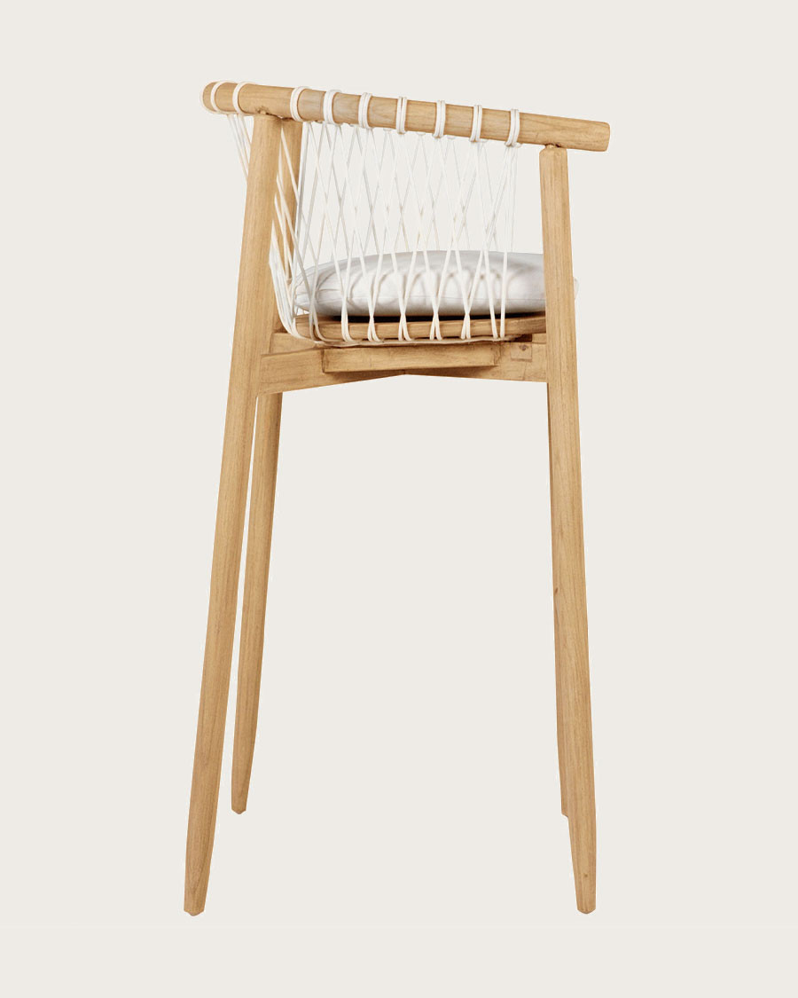 Tali - Chaise de bar en teck massif et corde blanche