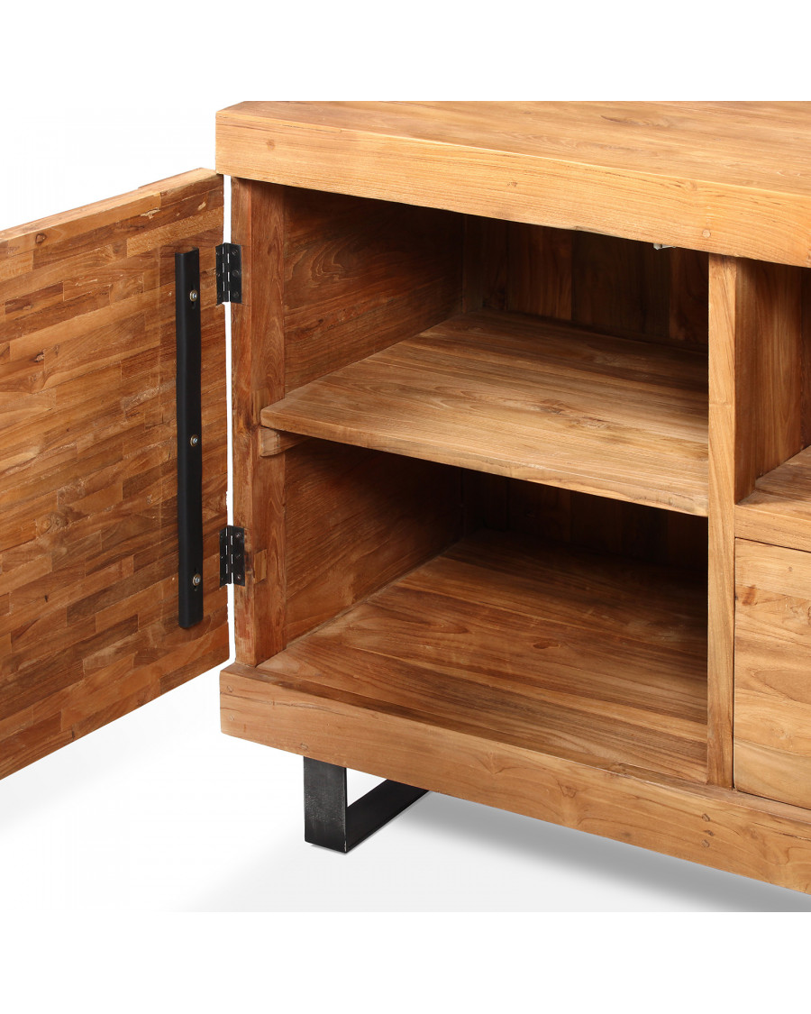 Néo - Petit meuble salle de bain en teck parqueté 80 cm