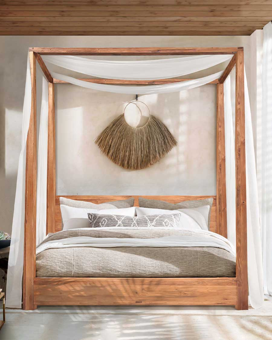 Java - Lit baldaquin en teck massif