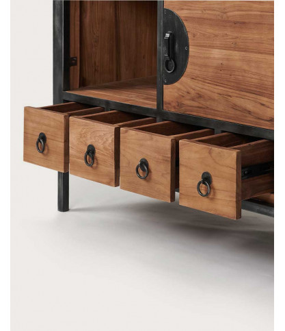 Samuraï - Petit meuble salle de bain industriel en teck et métal 80 cm