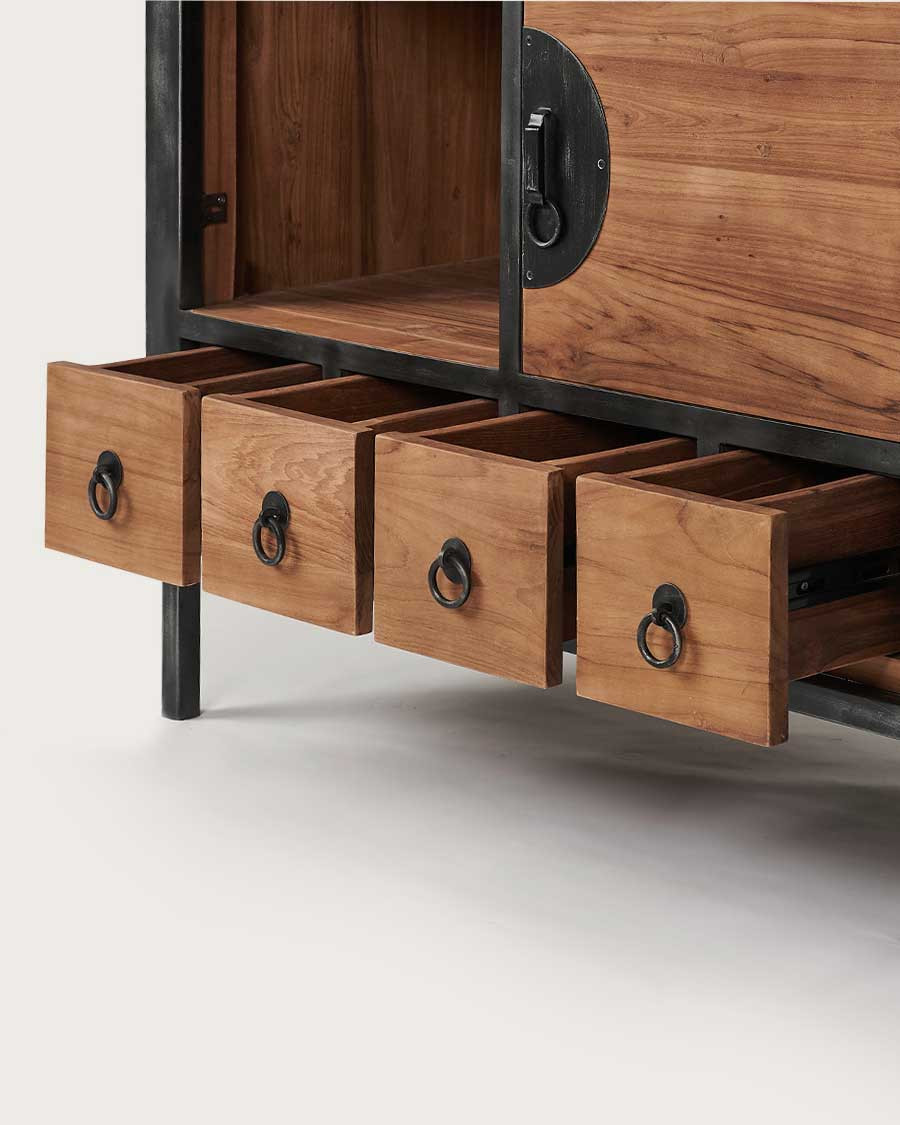 Samuraï - Petit meuble salle de bain industriel en teck et métal 80 cm