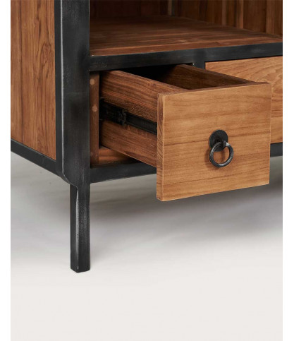 Samuraï - Petit meuble salle de bain industriel en teck et métal 80 cm