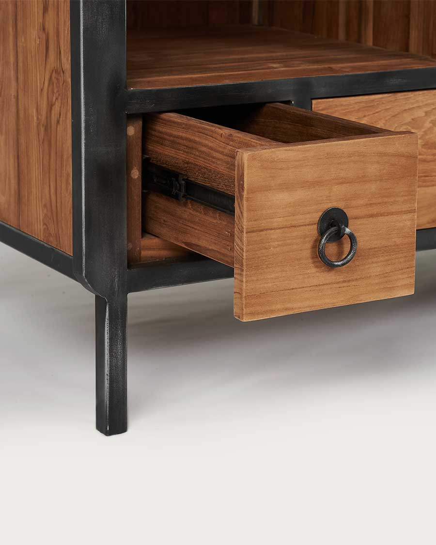 Samuraï - Petit meuble salle de bain industriel en teck et métal 80 cm