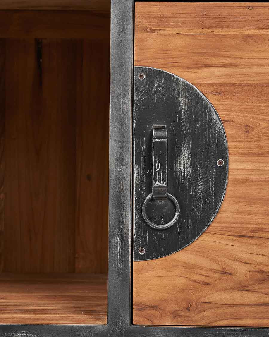 Samuraï - Petit meuble salle de bain industriel en teck et métal 80 cm