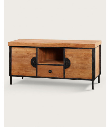 Samuraï - Meuble salle de bain industriel en teck et métal 160 cm