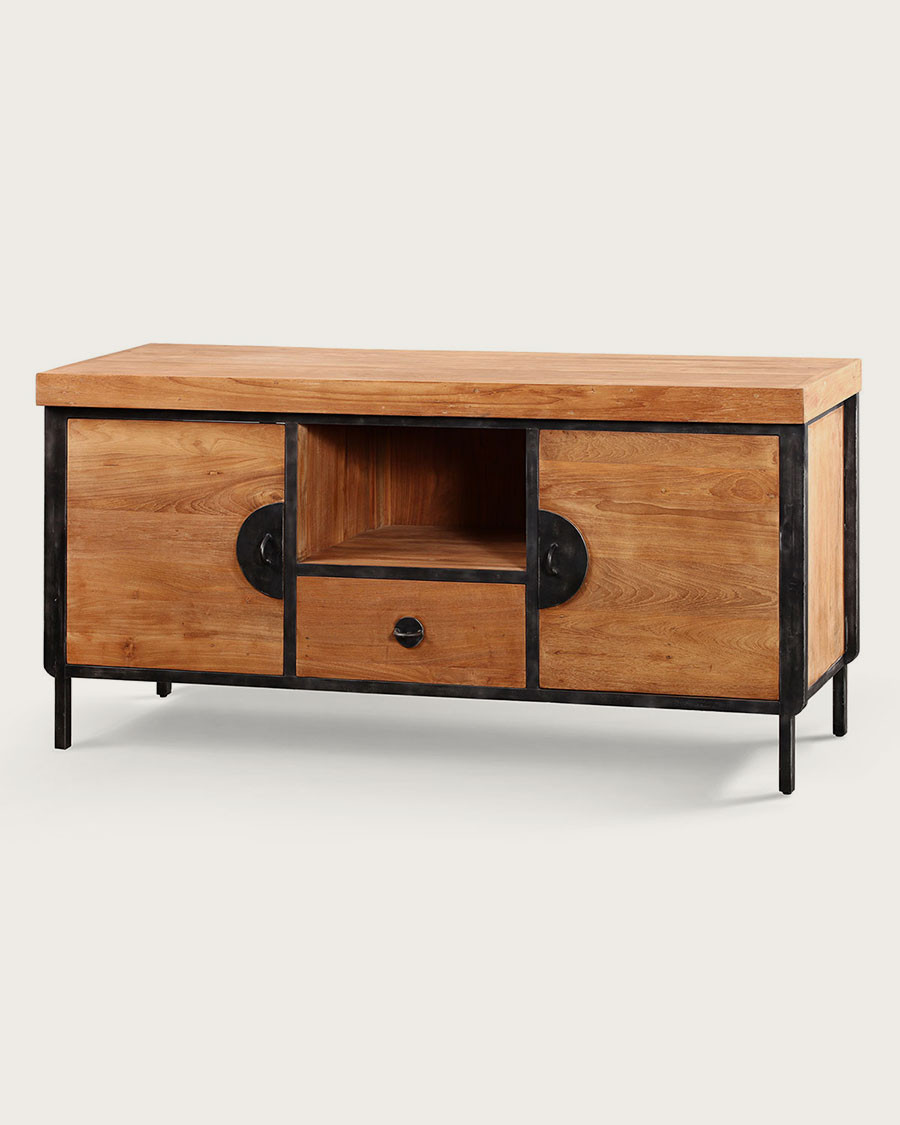 Samuraï - Meuble salle de bain industriel en teck et métal 160 cm