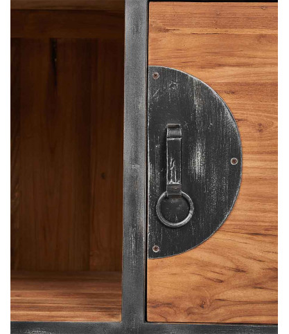 Samuraï - Meuble salle de bain industriel en teck et métal 160 cm