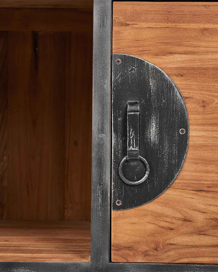 Samuraï - Meuble salle de bain industriel en teck et métal 160 cm