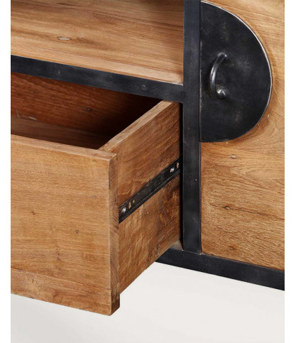 Samuraï - Meuble salle de bain industriel en teck et métal 160 cm