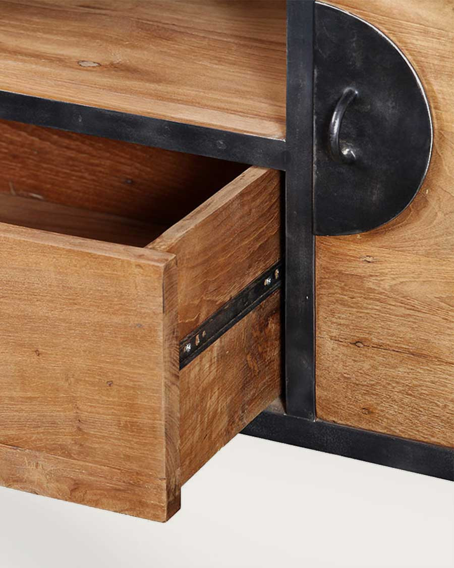 Samuraï - Meuble salle de bain industriel en teck et métal 160 cm