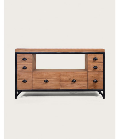 Jazz - Meuble salle de bain industriel en teck et métal 145 cm