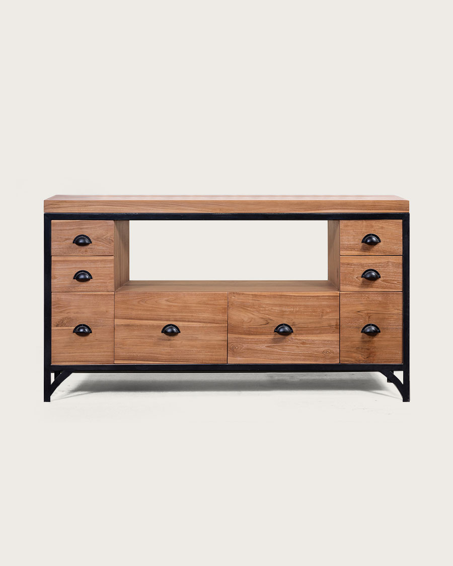 Jazz - Meuble salle de bain industriel en teck et métal 145 cm