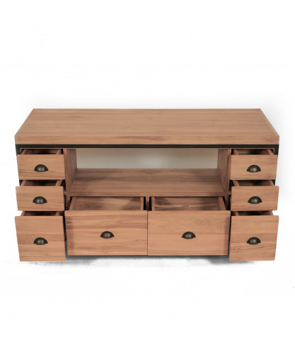 Jazz - Meuble salle de bain industriel en teck et métal 145 cm