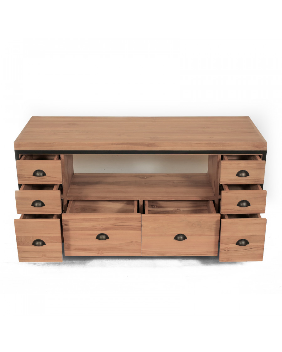 Jazz - Meuble salle de bain industriel en teck et métal 145 cm