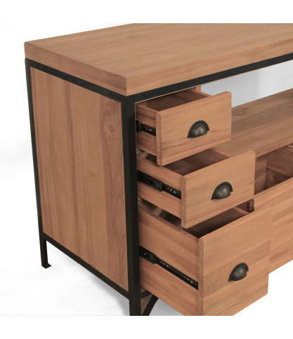 Jazz - Meuble salle de bain industriel en teck et métal 145 cm