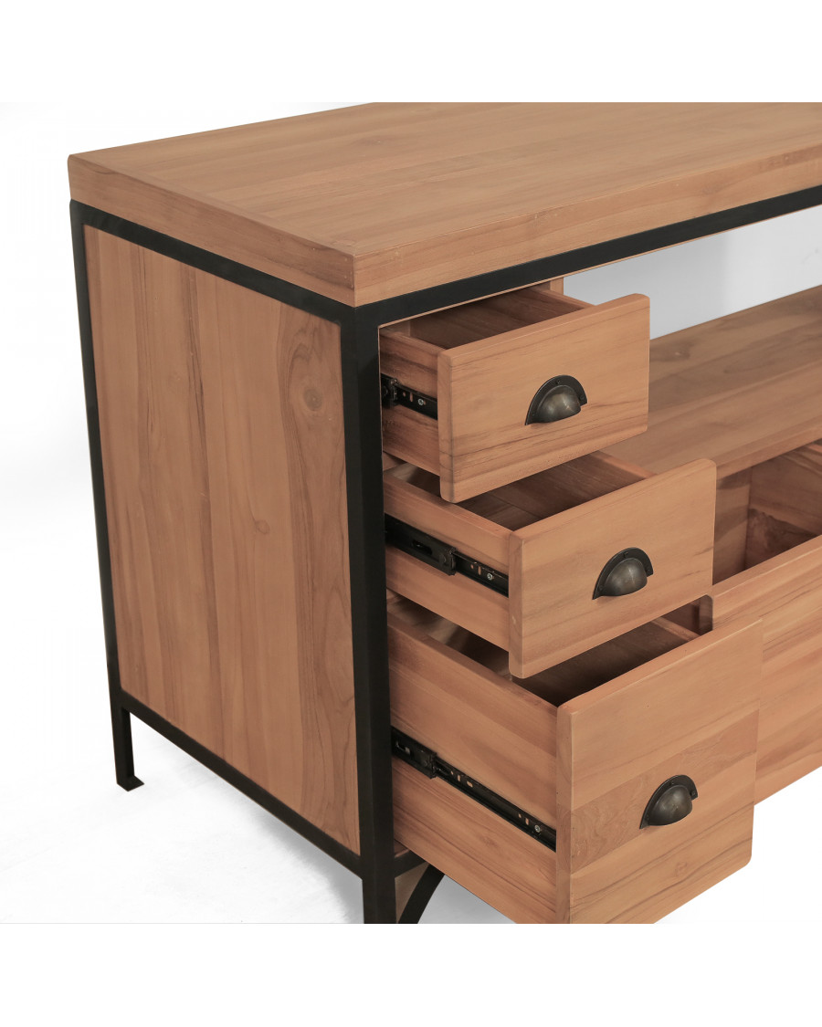 Jazz - Meuble salle de bain industriel en teck et métal 145 cm