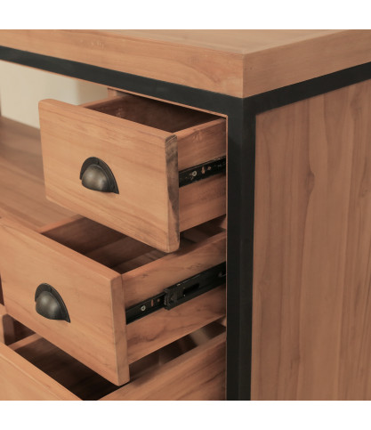 Jazz - Meuble salle de bain industriel en teck et métal 145 cm