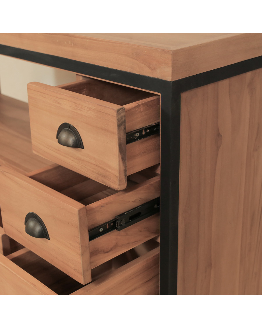 Jazz - Meuble salle de bain industriel en teck et métal 145 cm