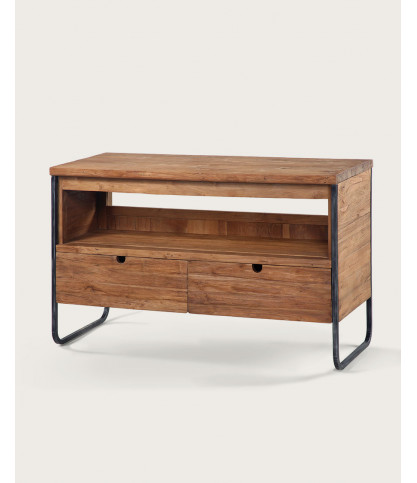 Azur - Meuble salle de bain industriel en teck et métal 120 cm