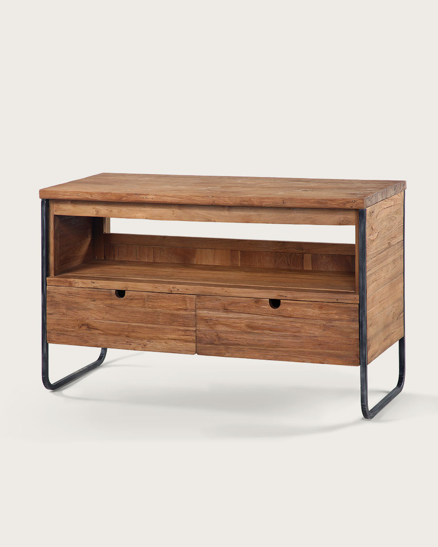 Azur - Meuble salle de bain industriel en teck et métal 120 cm