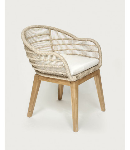 Maelie - Chaise en teck massif et corde beige