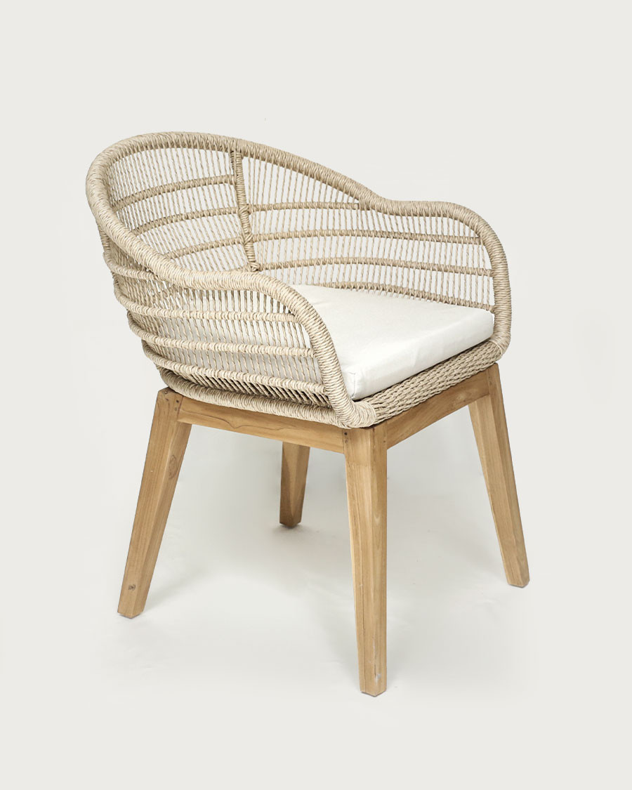 Maelie - Chaise en teck massif et corde beige