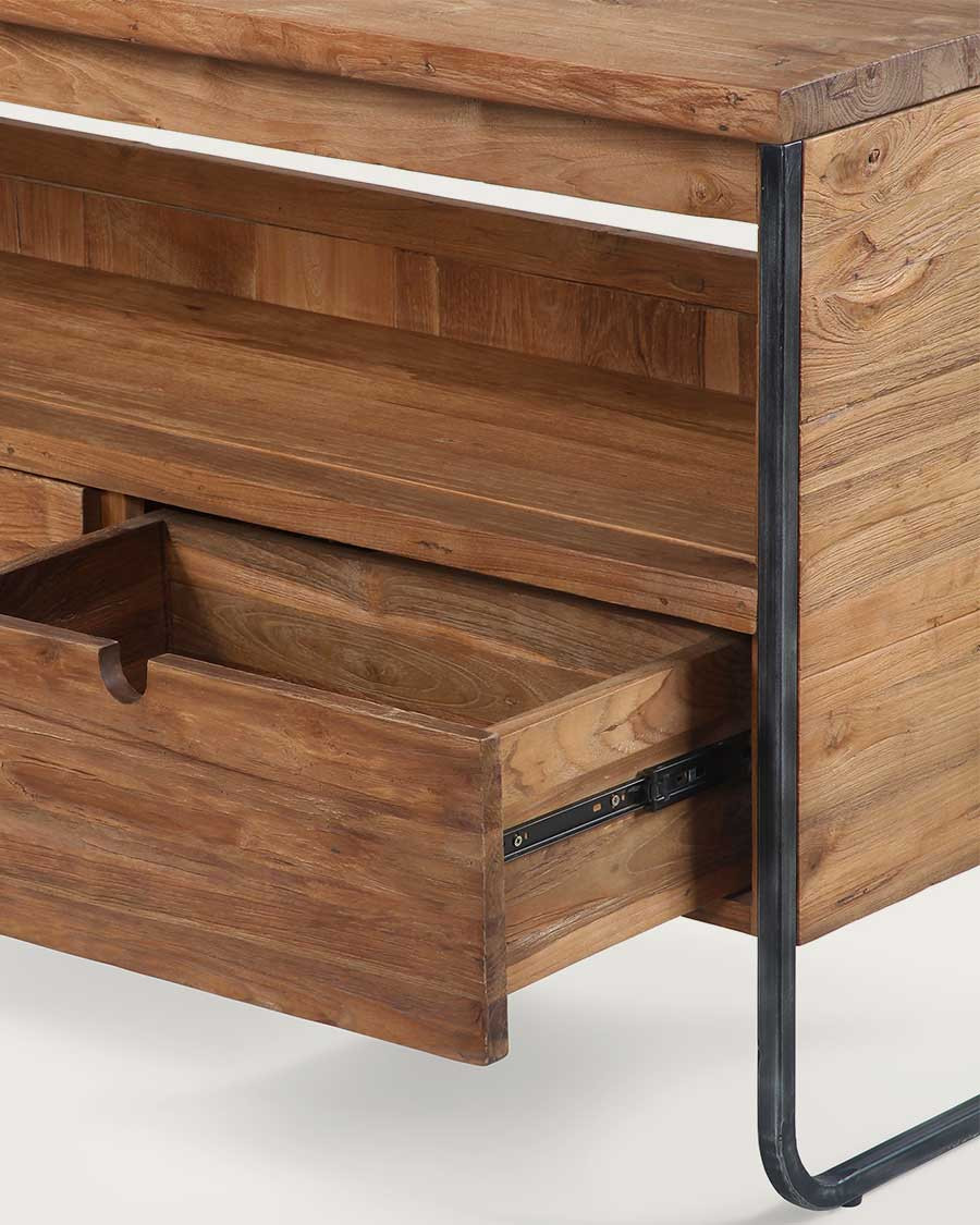 Azur - Meuble salle de bain industriel en teck et métal 120 cm