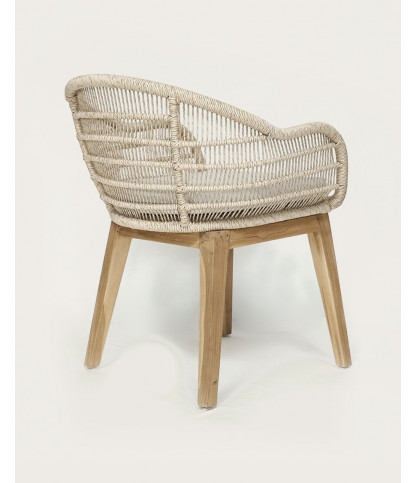 Maelie - Chaise en teck massif et corde beige