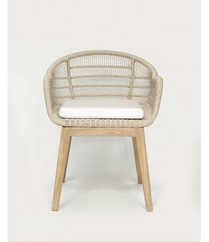 Maelie - Chaise en teck massif et corde beige
