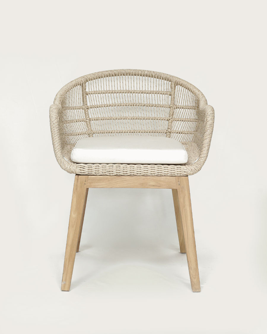 Maelie - Chaise en teck massif et corde beige